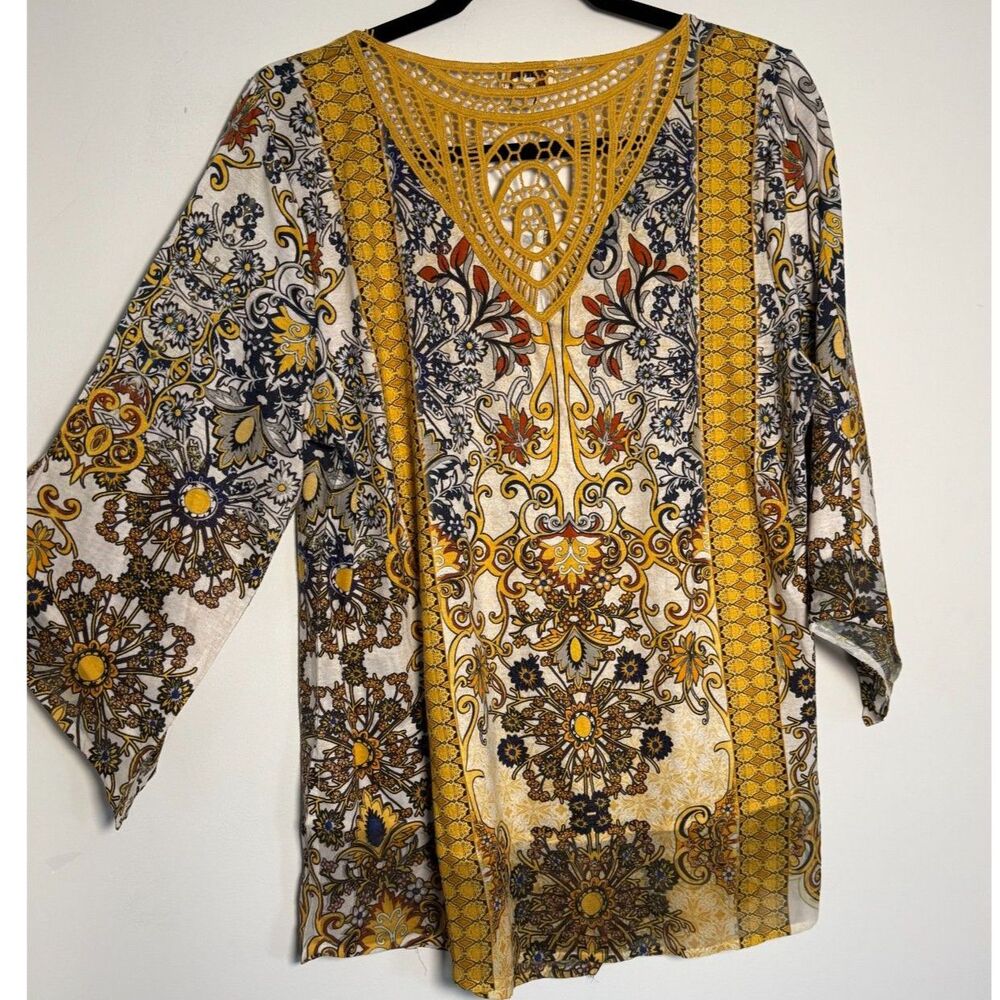 World Unity Tunic Size Xl With Yellow Crocheted B… - image 2